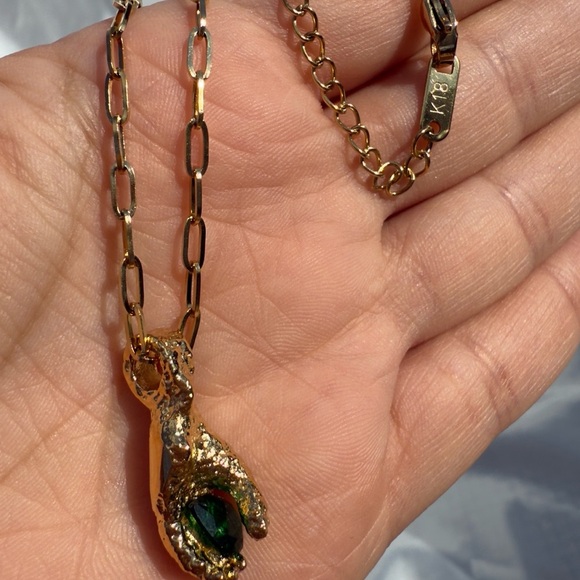 18K GOLD Anthropologe Necklace with Green Pendant - Picture 7 of 10